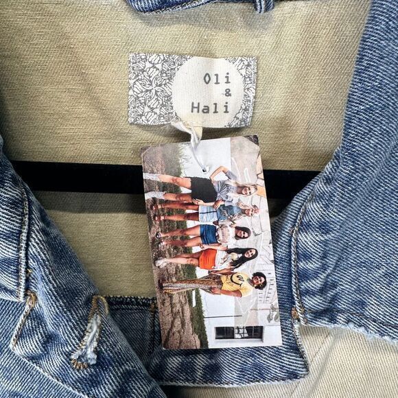 OLI & HALI Oversized Duster‎ Dress Long Jacket Shacket Button Up Denim Patched L - Picture 13 of 16